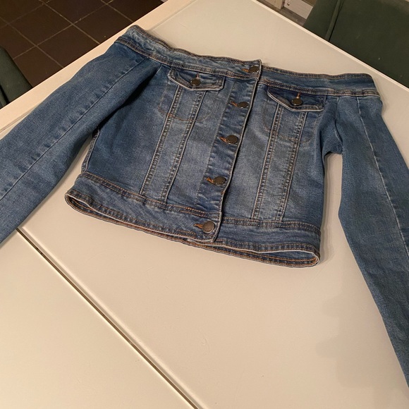 Vintage hippie embroidered off the shoulder denim jean jacket size small - Picture 3 of 8